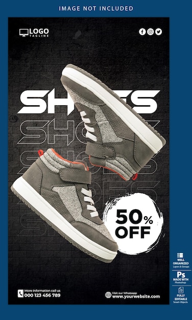 PSD shoes sale for social media stories post template design white