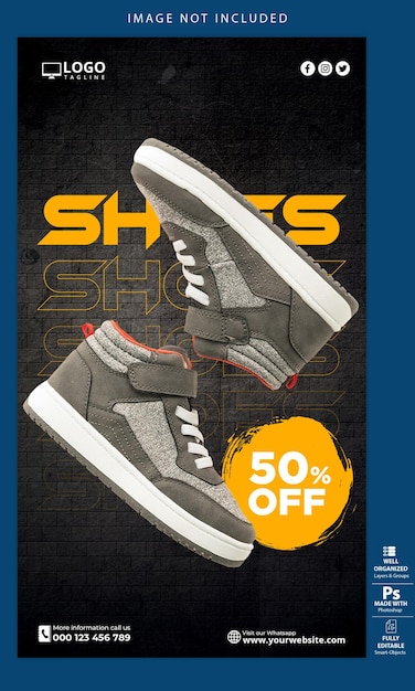 PSD shoes sale for social media stories post template design yellow