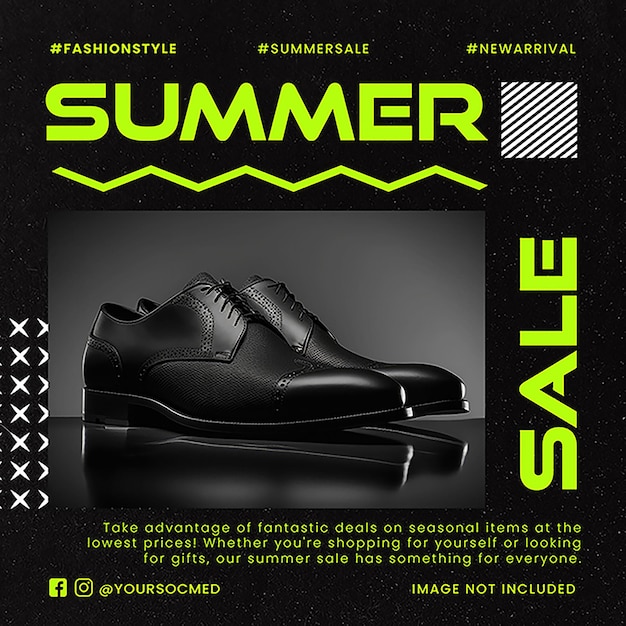 PSD psd shoes summer sale on black background instagram post template