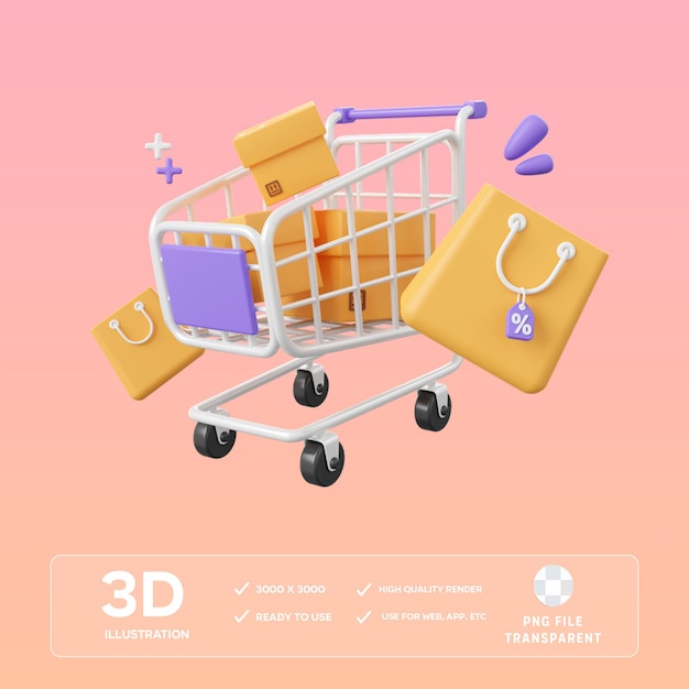 PSD shopping cart 3D Illustration