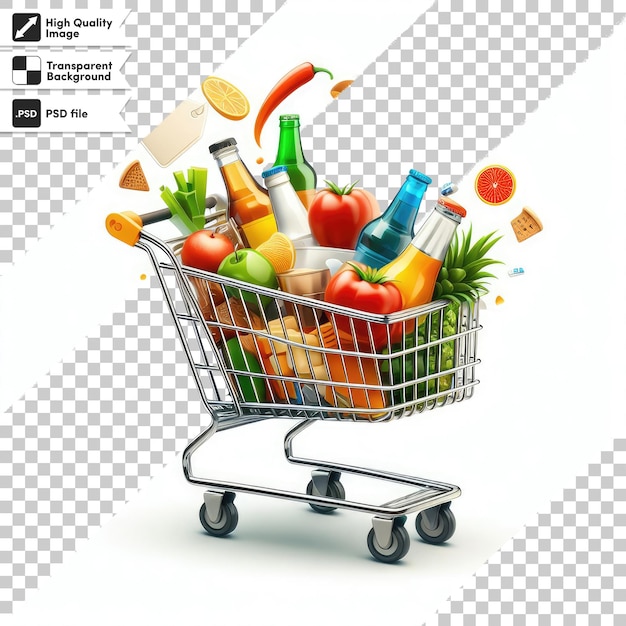 PSD shopping cart full of vegetables on transparent background