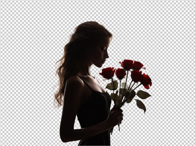 psd of a silhouette of a women holding flowers women day concept