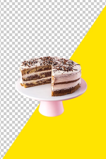 Psd slice of cake is on a plate with a Transparent background