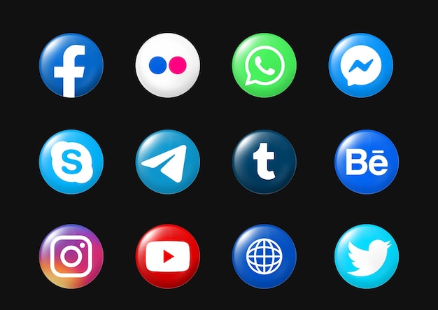 Psd social media 3d icons pack