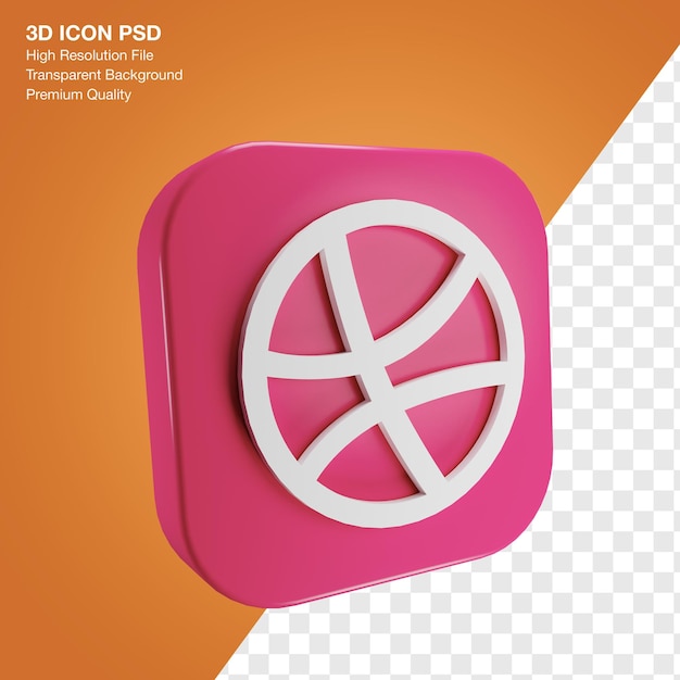 PSD psd social media dribbble logo on 3d square icon