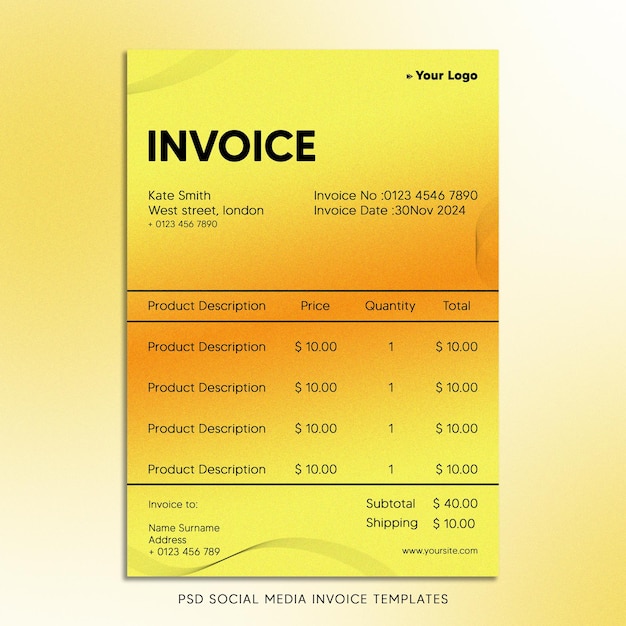 PSD psd social media invoice templates with gradients and noise effect