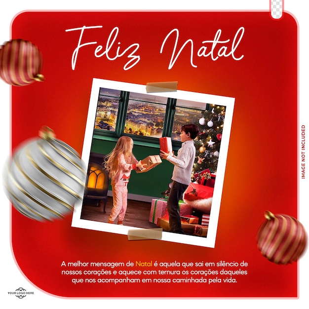 psd social media marketing template 3d merry christmas in portuguese in brazil feliz natal