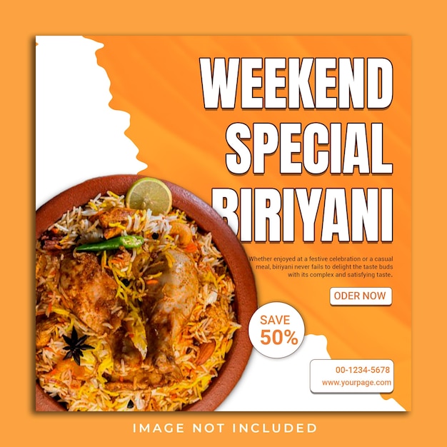 PSD special biriyani food social media banner instagram post template