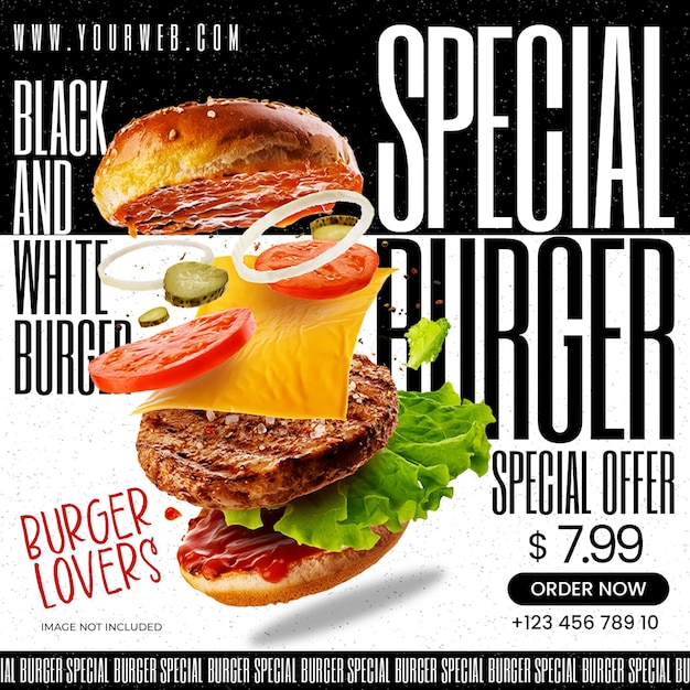 PSD Special Burger Food Restaurant Promotional Design for Social Media and Instagram Post Template