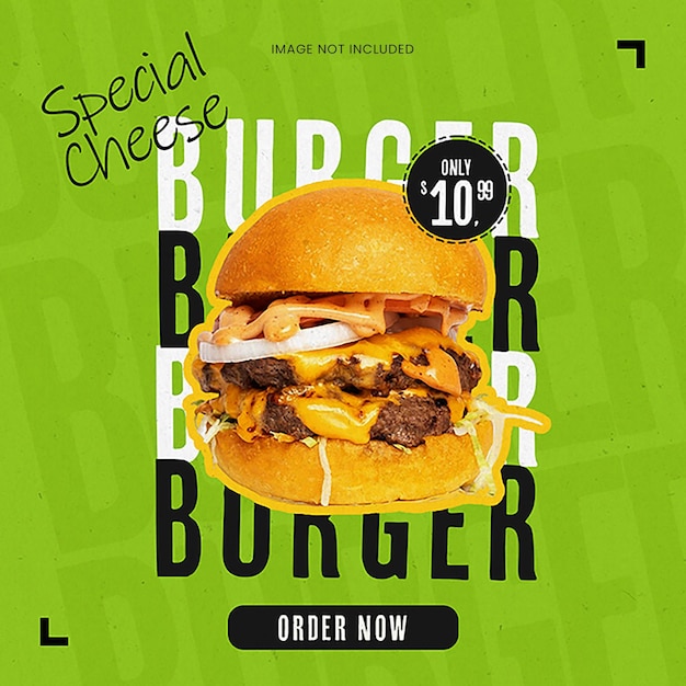 PSD psd special cheese burger on green background instagram post template