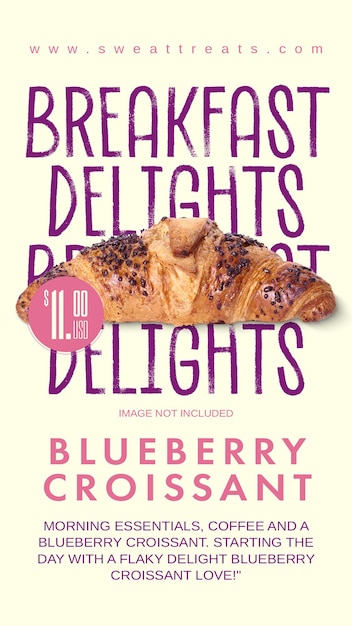 PSD psd special delicious blueberry croissant social media instagram story banner design