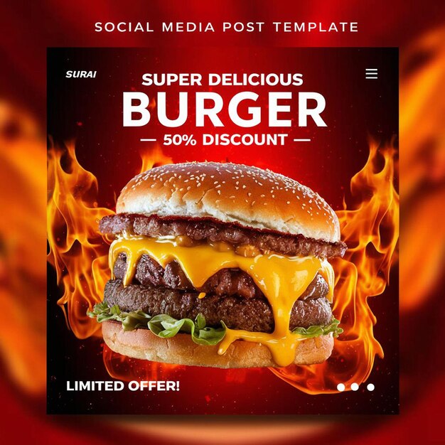 PSD Special Delicious burger food menu and restaurant social media instagram post template