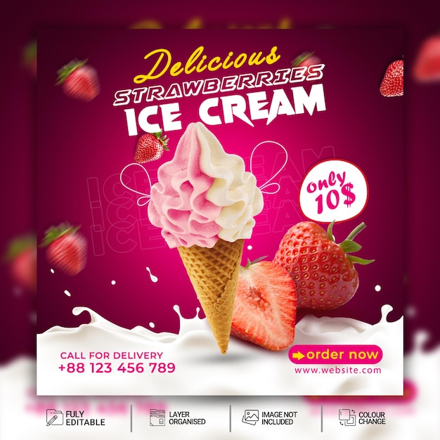 PSD special delicious ice cream social media banner post design template