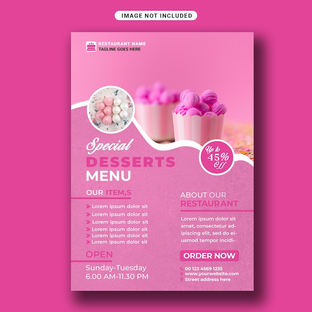 PSD special desserts menu and food flyer template