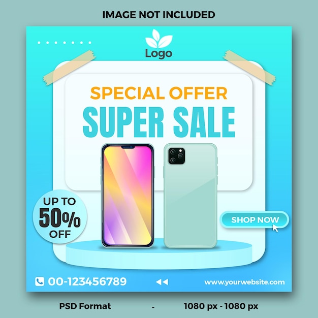 PSD Special Offer Super Sale social media template with bright light blue background