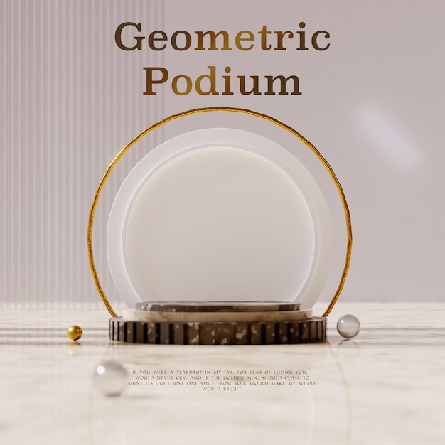 PSD square landscape layout of marble podium in circle backdrop and golden ring 3d render