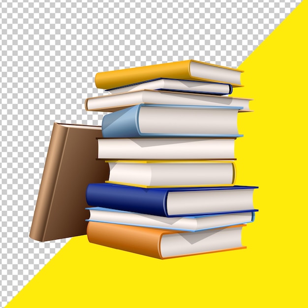 Psd Stack of blue and yellow books Books various colors isolated on white Transparent Background