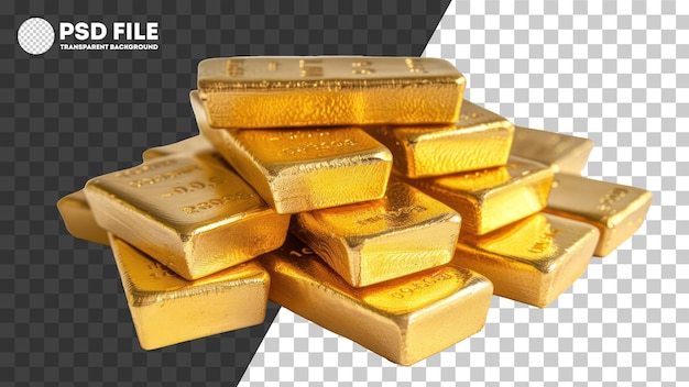 PSD Stacked gold bars reflecting wealth and investment on transparent background