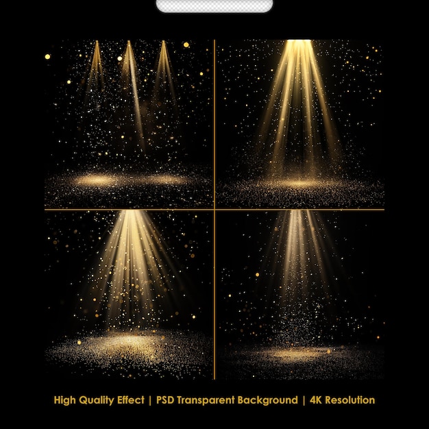 PSD Stage light and golden glitter lights on floor Abstract gold background for display your product