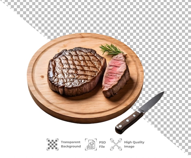 PSD psd a steak on a wooden plate