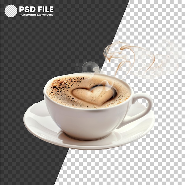 PSD Steaming coffee cup with heartshaped foam art