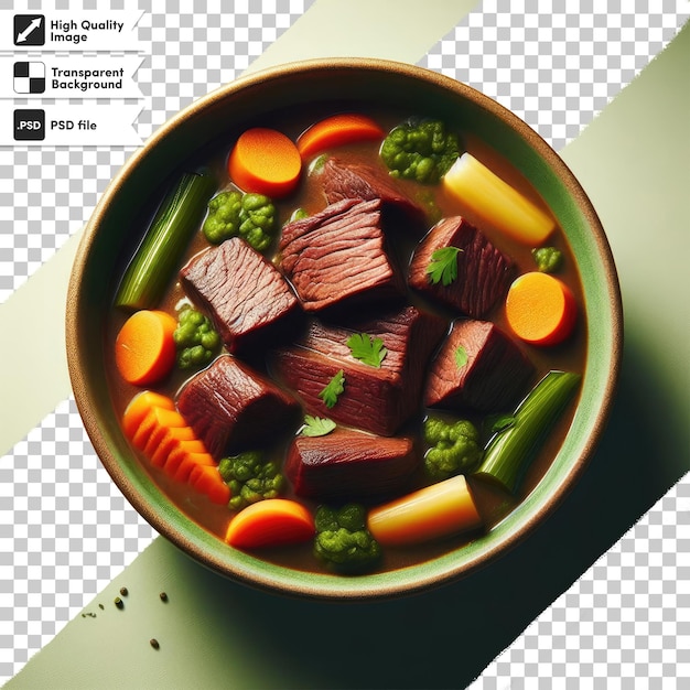 PSD stew with vegetables in a bowl on transparent background with editable mask layer