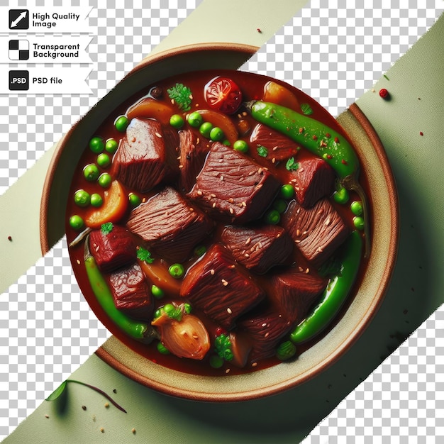 PSD stew with vegetables in a bowl on transparent background with editable mask layer