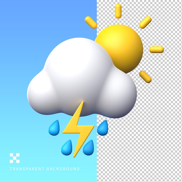 PSD Sunny Rain with Lightning 3D Illustration