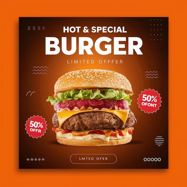 PSD Super Delicious burger food menu and restaurant social media instagram post template