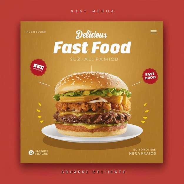 PSD Super Delicious burger food menu and restaurant social media instagram post template