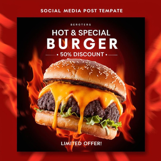 PSD Super Delicious burger food menu and restaurant social media instagram post template