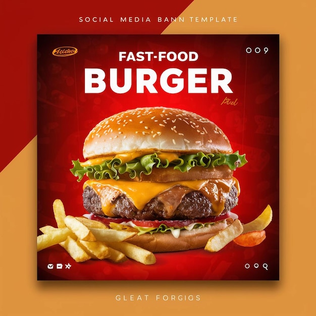 PSD Super Delicious burger food menu and restaurant social media instagram post template