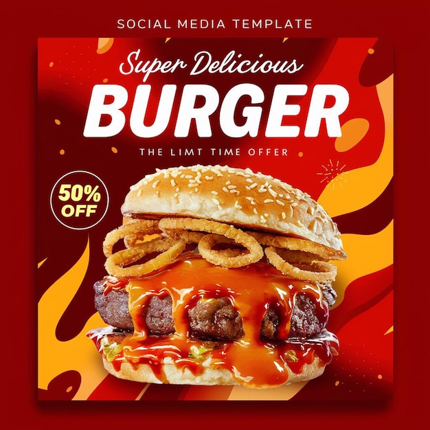 PSD super Delicious burger food menu and restaurant social media instagram post template