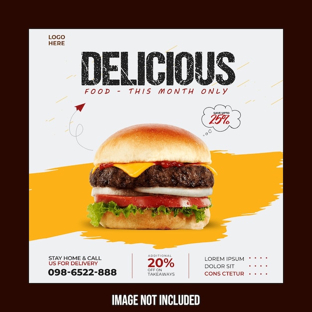 PSD super delicious food burger Instagram post design template