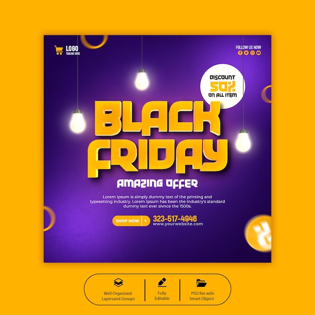 PSD psd super sale black friday social media banner template