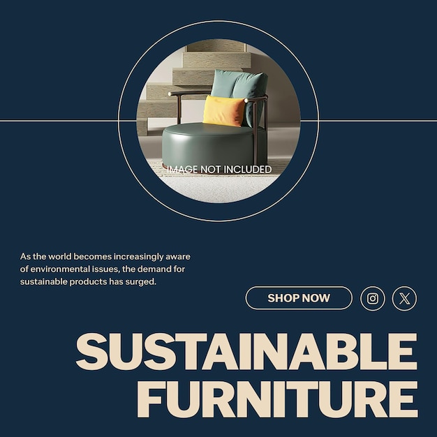 PSD Sustainable furniture on dark blue background instagram post template