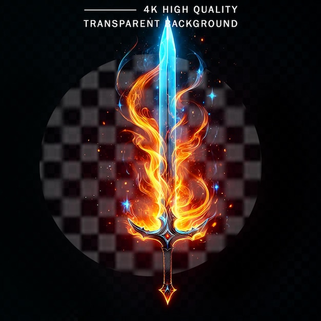 PSD sword on fire on transparent background