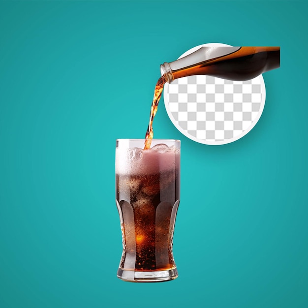 PSD tasty cola drink with ice cubes in a glass with transparent background