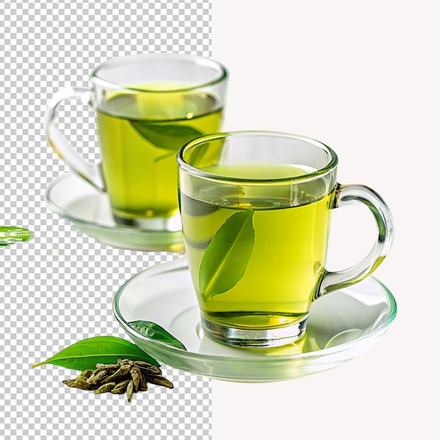 PSD of a tasty green tea in glass cups on transparent background