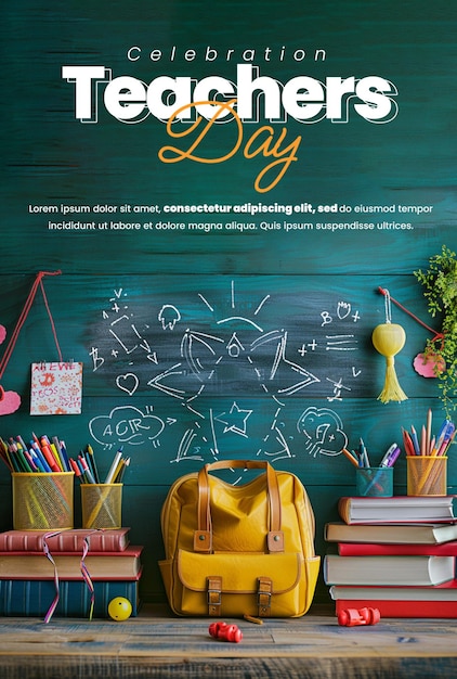 PSD psd teacher day poster banner flyer template