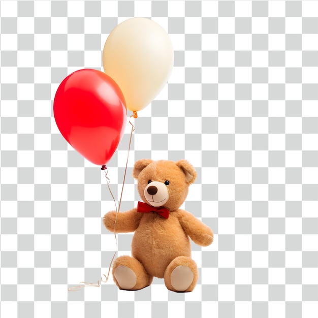 Psd teddy bear with balloons isolated on transparent background