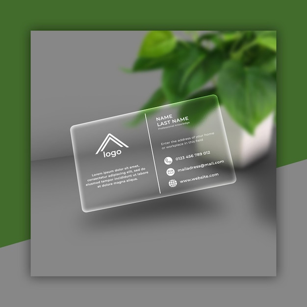 psd tempered glass morphism effect business card template mockup