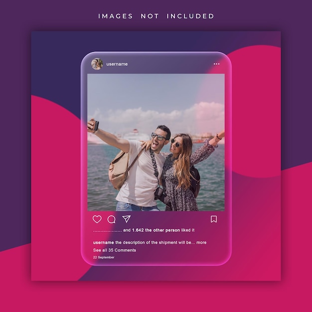 psd tempered glass morphism effect instagram post template mockup