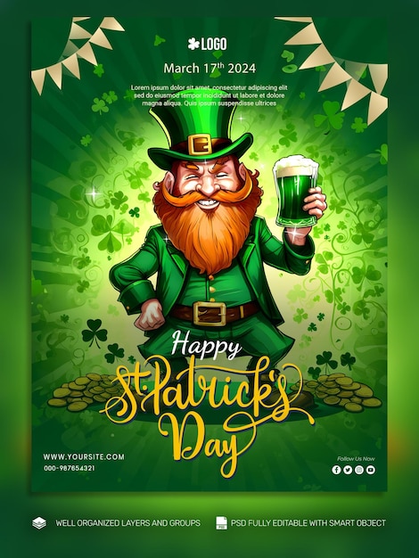 PSD psd template banner and flyer patricks day social media post