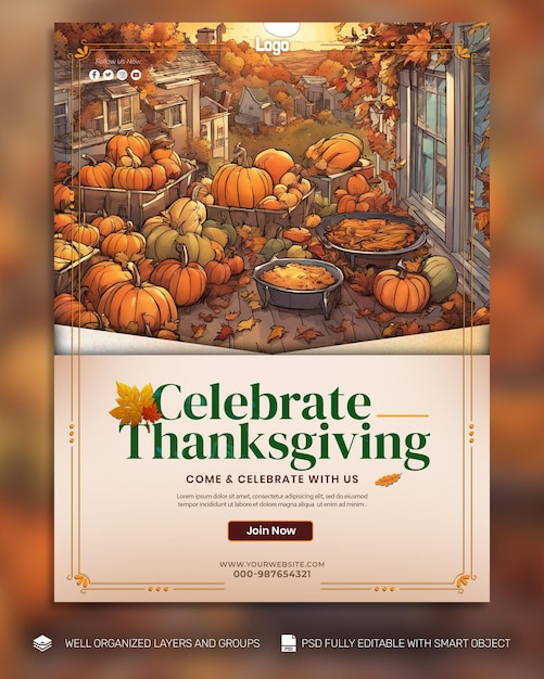 PSD TEMPLATE Banner And Flyer Thanksgiving and the Harvest Feast social media post