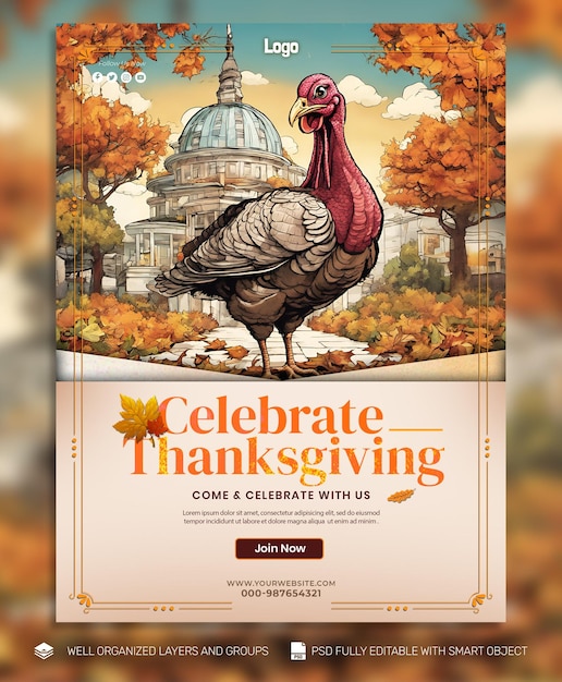 PSD psd template banner and flyer thanksgiving and the harvest feast social media post