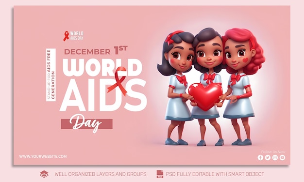 PSD TEMPLATE Banner WORLD AIDS DAY social media post