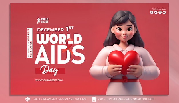 PSD TEMPLATE Banner WORLD AIDS DAY social media post