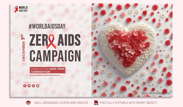 PSD TEMPLATE Banner WORLD AIDS DAY social media post