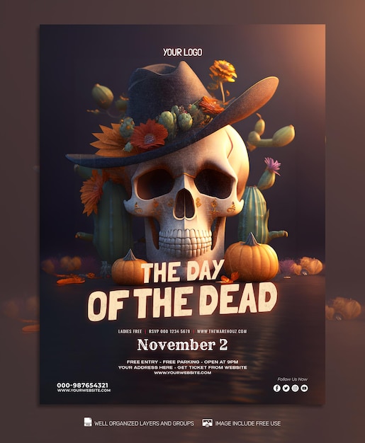 PSD TEMPLATE Day of the dead social media post Feed Flyer Banner